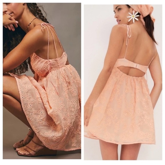 New! For Love and Lemons Frances Mini Dress in Orange Peach 3339 - Picture 1 of 14